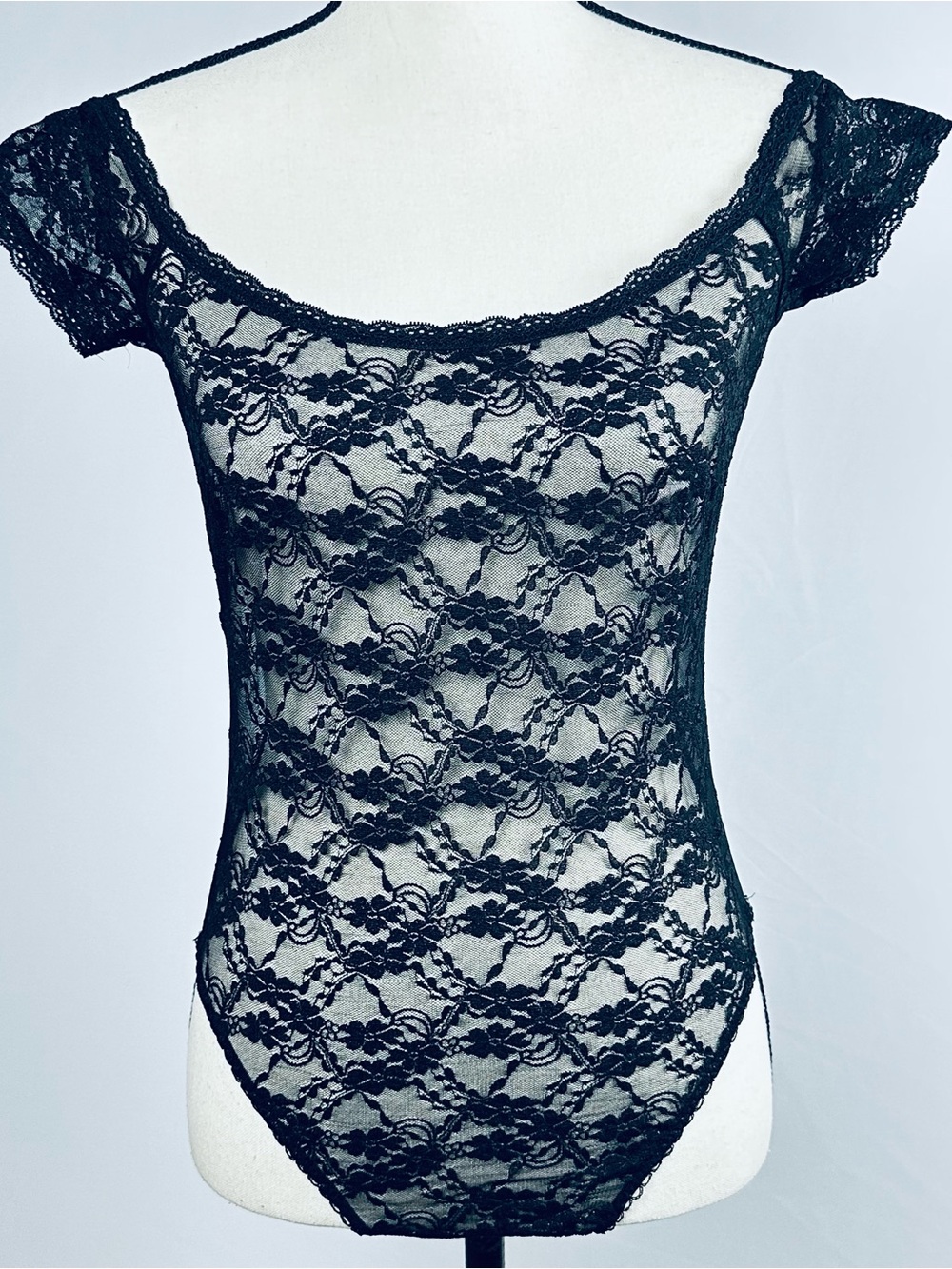 Victoria’s Secret Black Lace Bodysuit with Silver Sparkle - size M